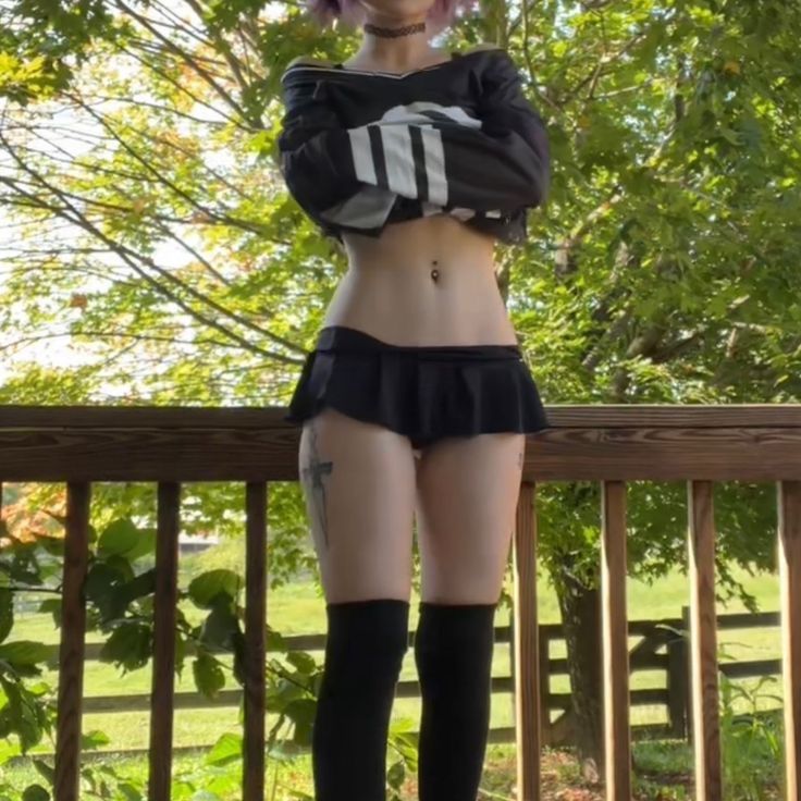 Black Striped Crop Top & Pleated Mini Skirt Outfit