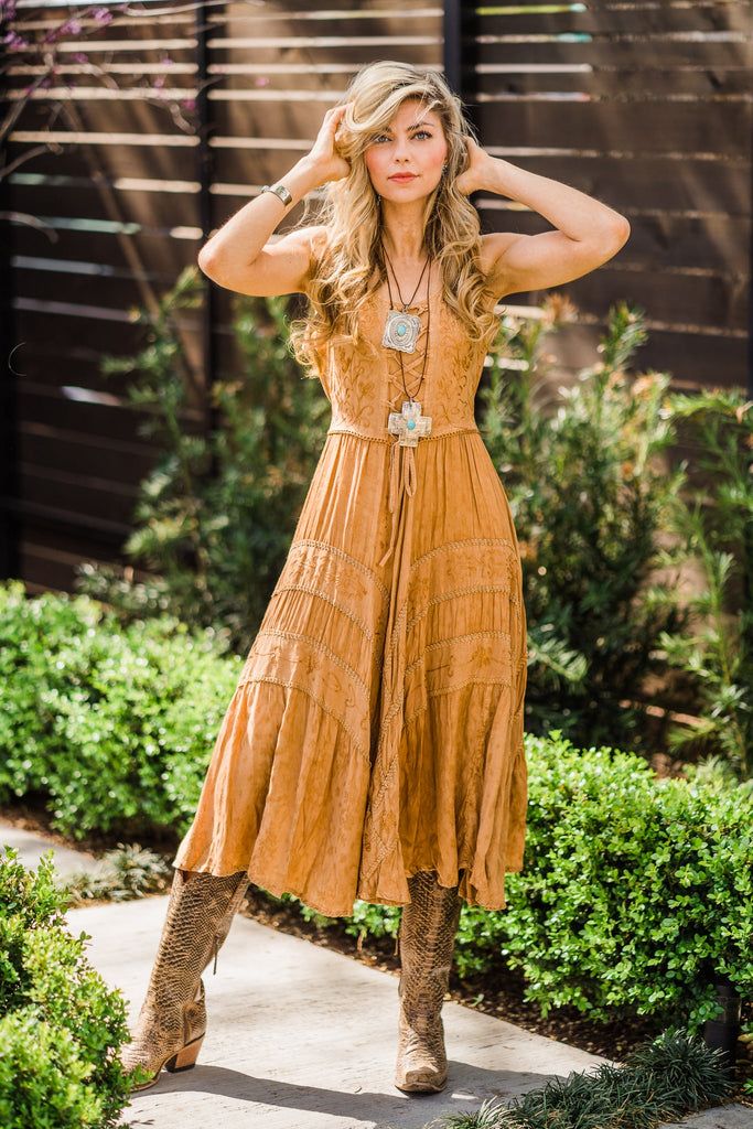 Boho Western Maxi Dress with Snakeskin Boots