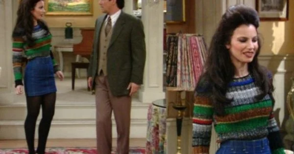 Fran Fine Iconic Striped Sweater & Denim Skirt Look