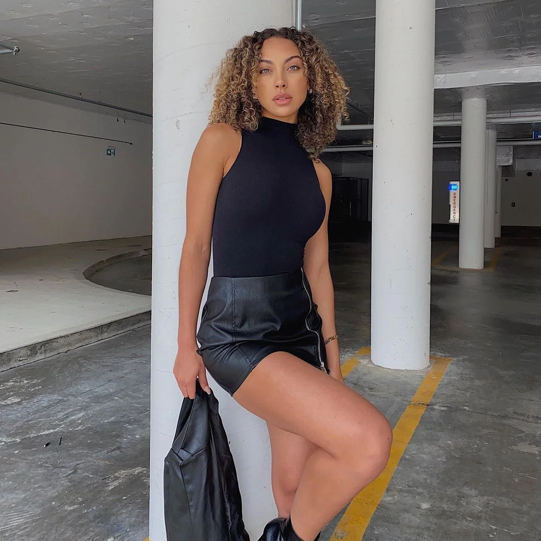 Edgy Chic: Faux Leather Mini Skirt & Halter Top