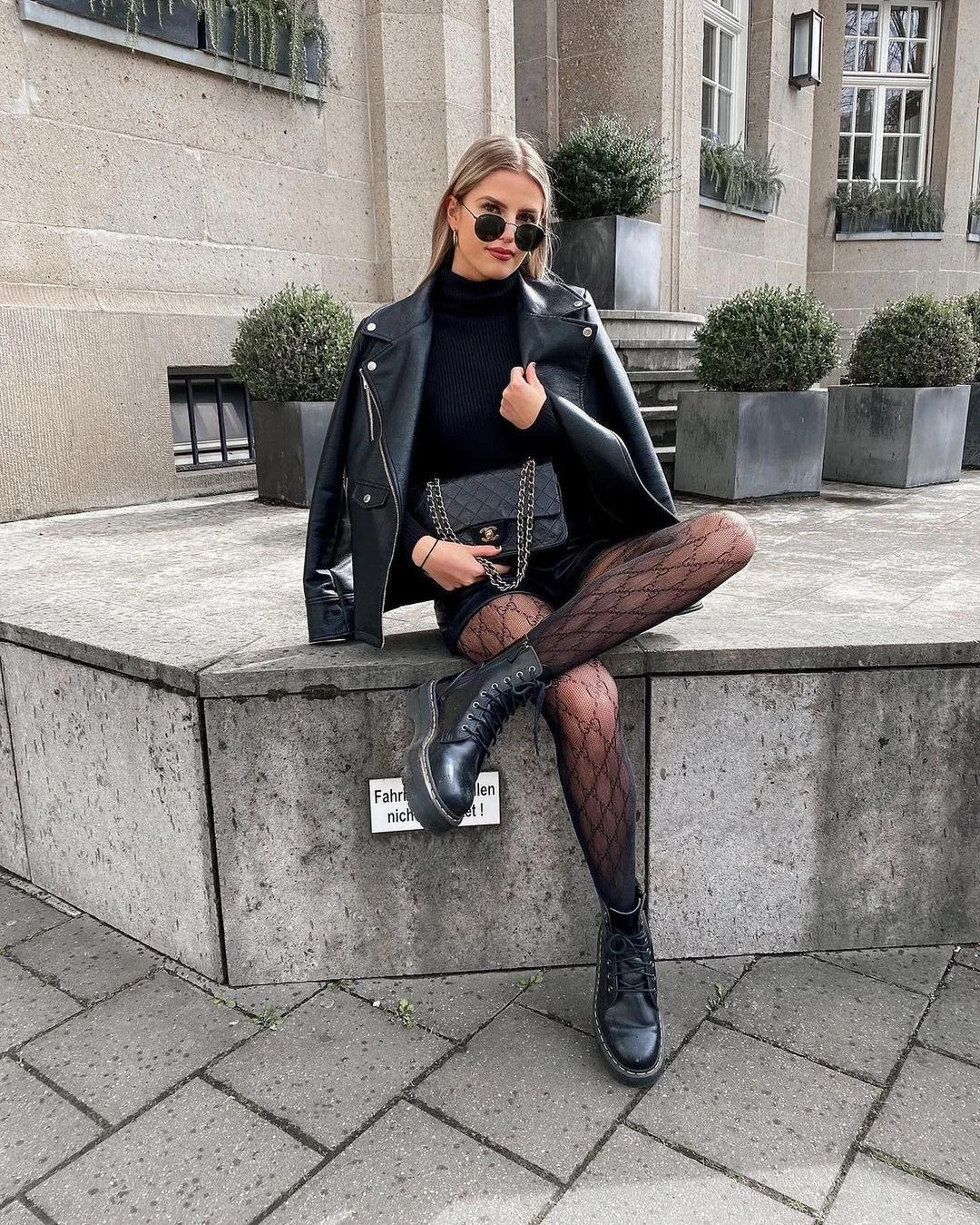 Edgy Chic: Doc Martens & Monogram Tights