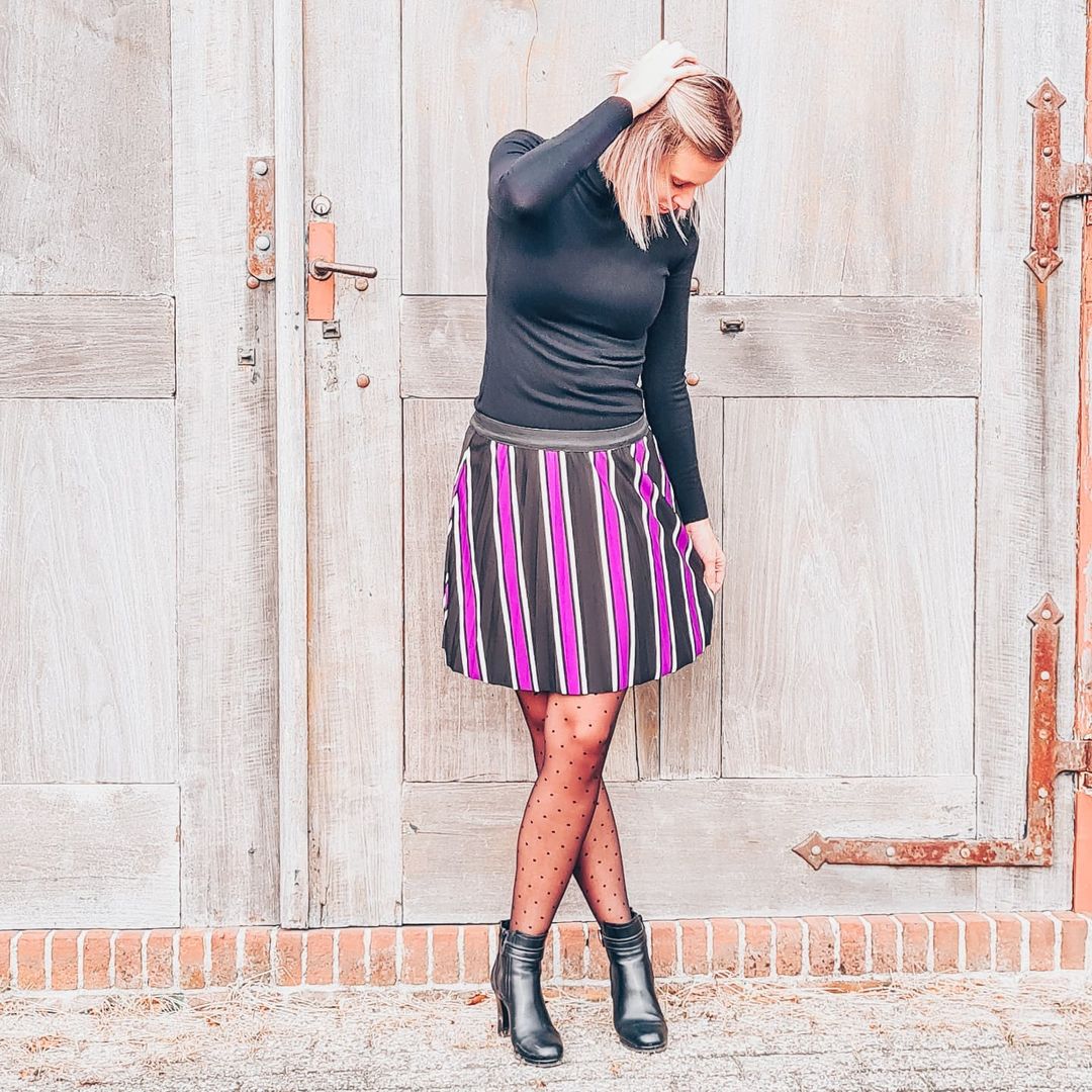 Pastel Pop: Striped Skirt & Turtleneck Combo