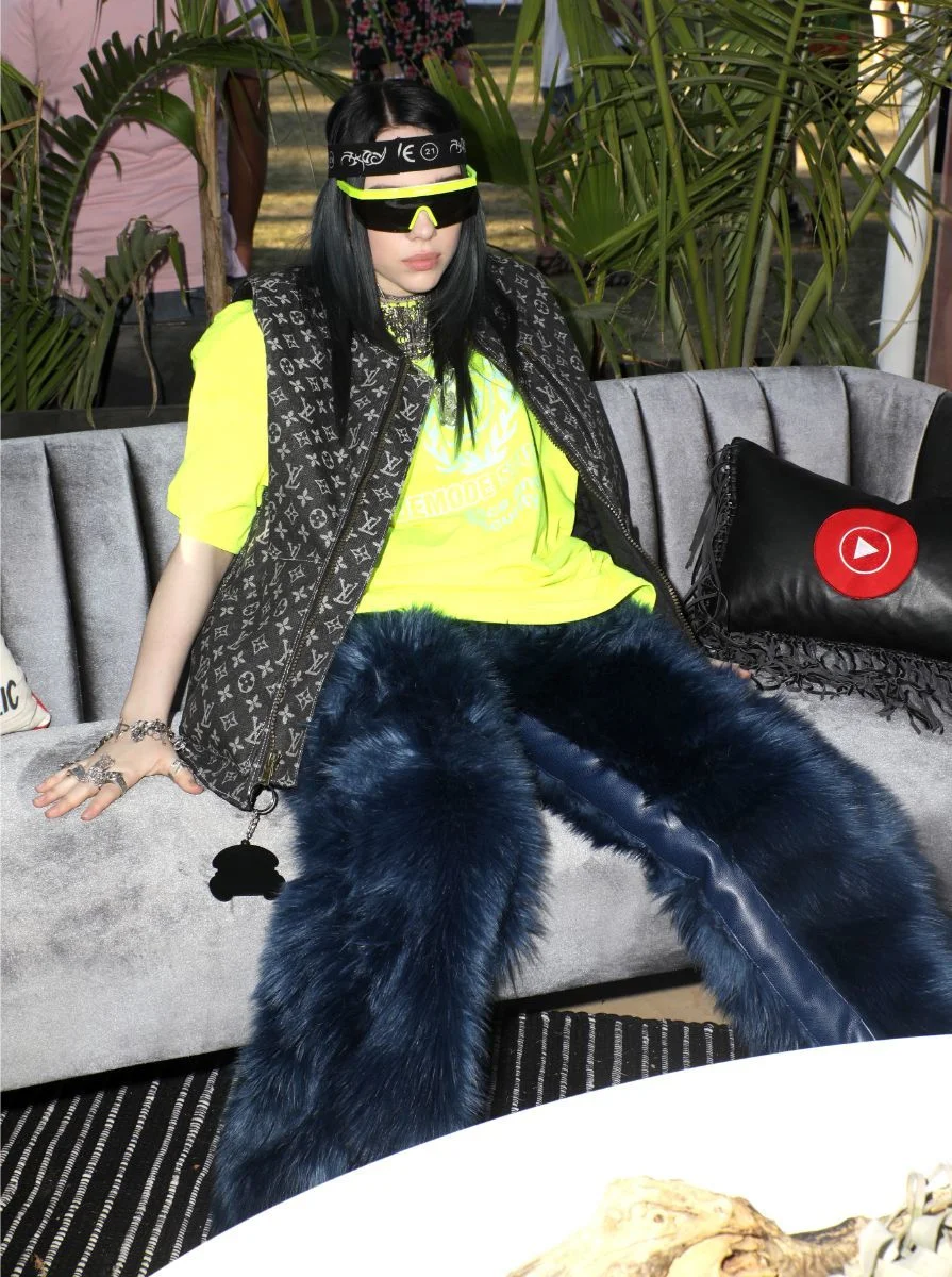 Billie Eilish Edgy Neon & Faux Fur Look