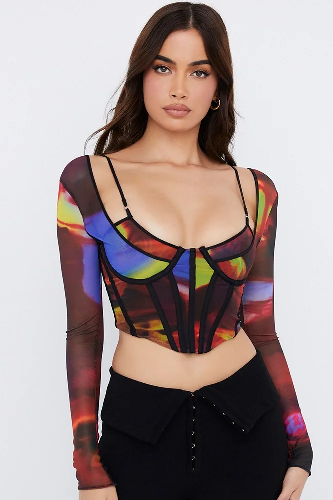 Psychedelic Mesh Corset Top | Rave Ready