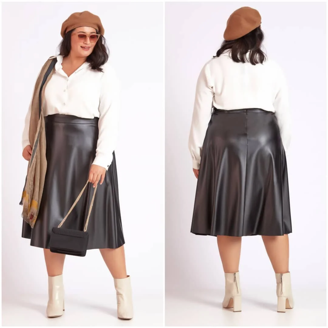 Chic & Classy Plus Size Faux Leather Skirt Outfit