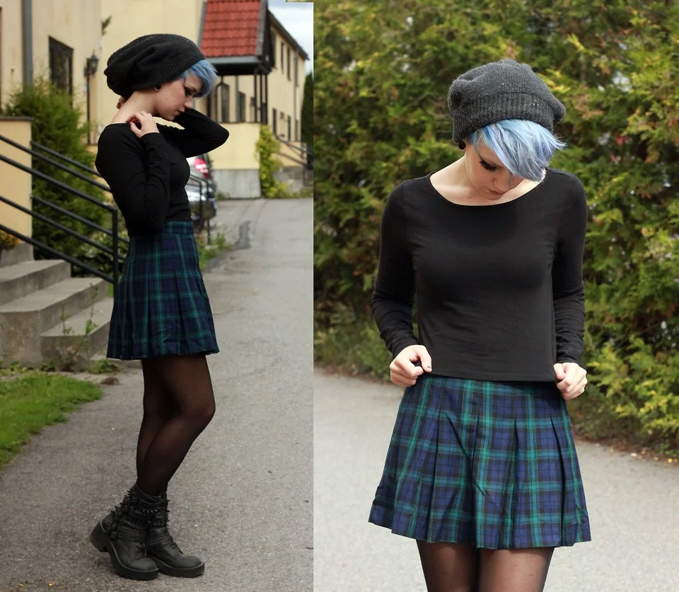 Grunge Plaid Skirt & Combat Boots