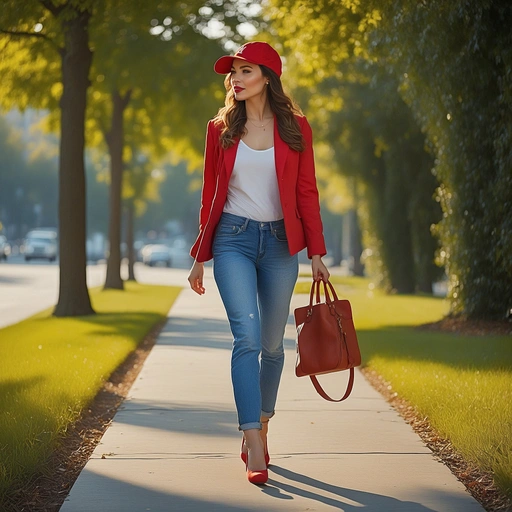 Red Hot Chic: Sporty-Casual Blazer & Baseball Cap