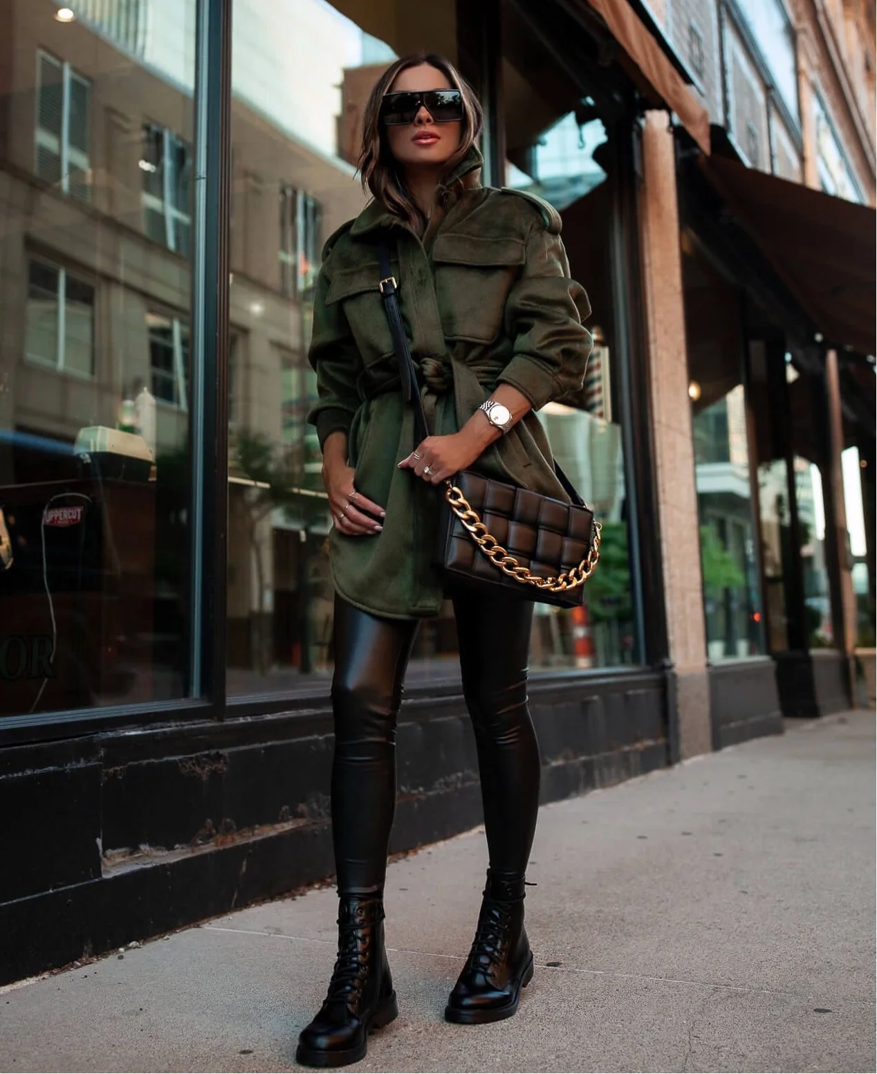 Edgy Chic: Combat Boots & Khaki Utility