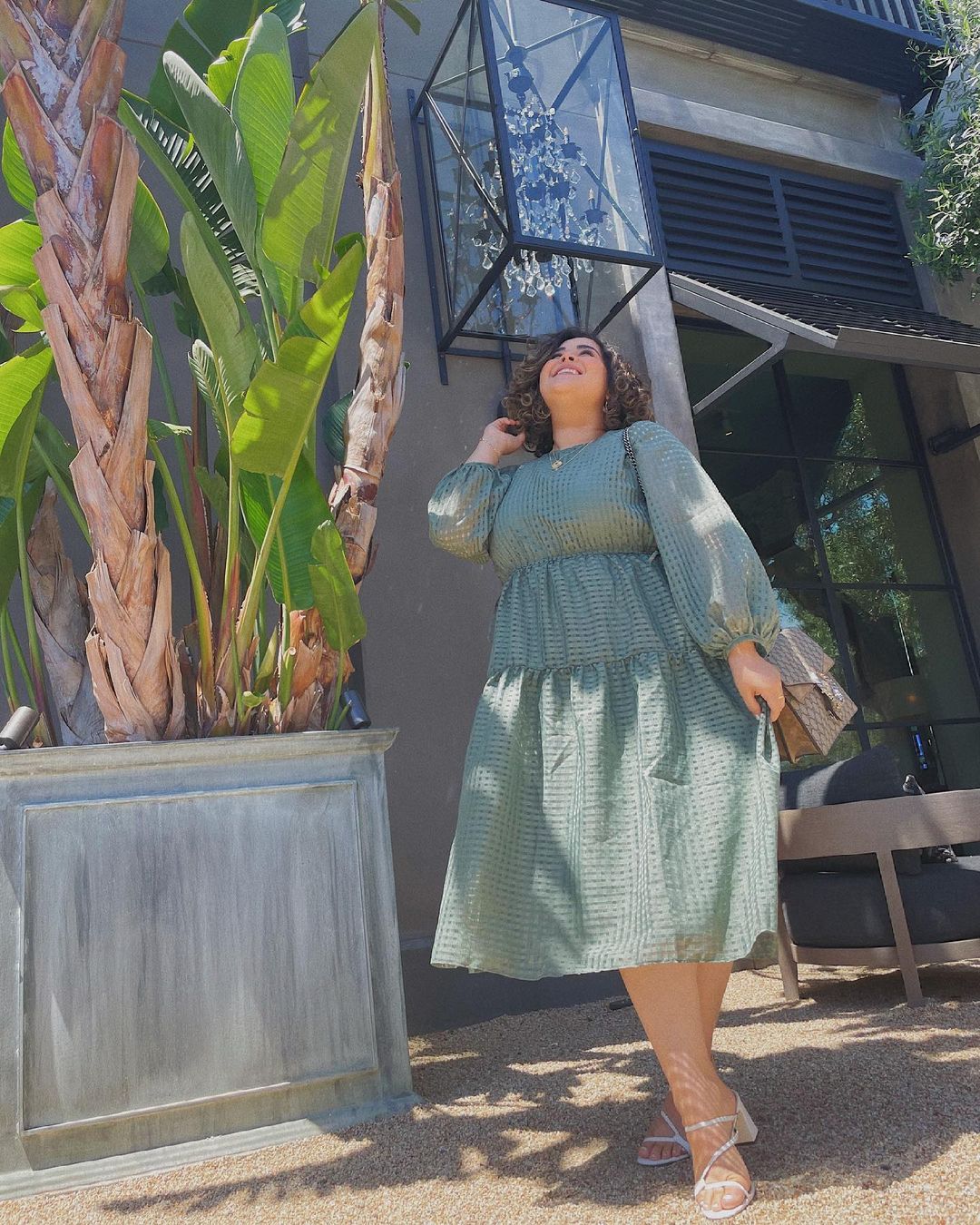 Sage Green Tiered Midi Dress Look