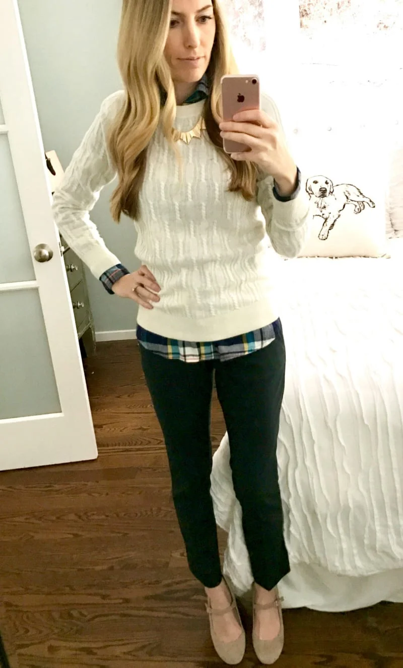 Preppy Chic: Plaid & Cable Knit Combo