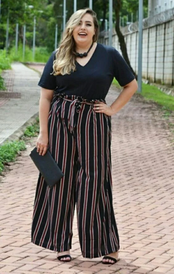 Chic & Comfy: Striped Wide-Leg Pants & V-Neck Tee