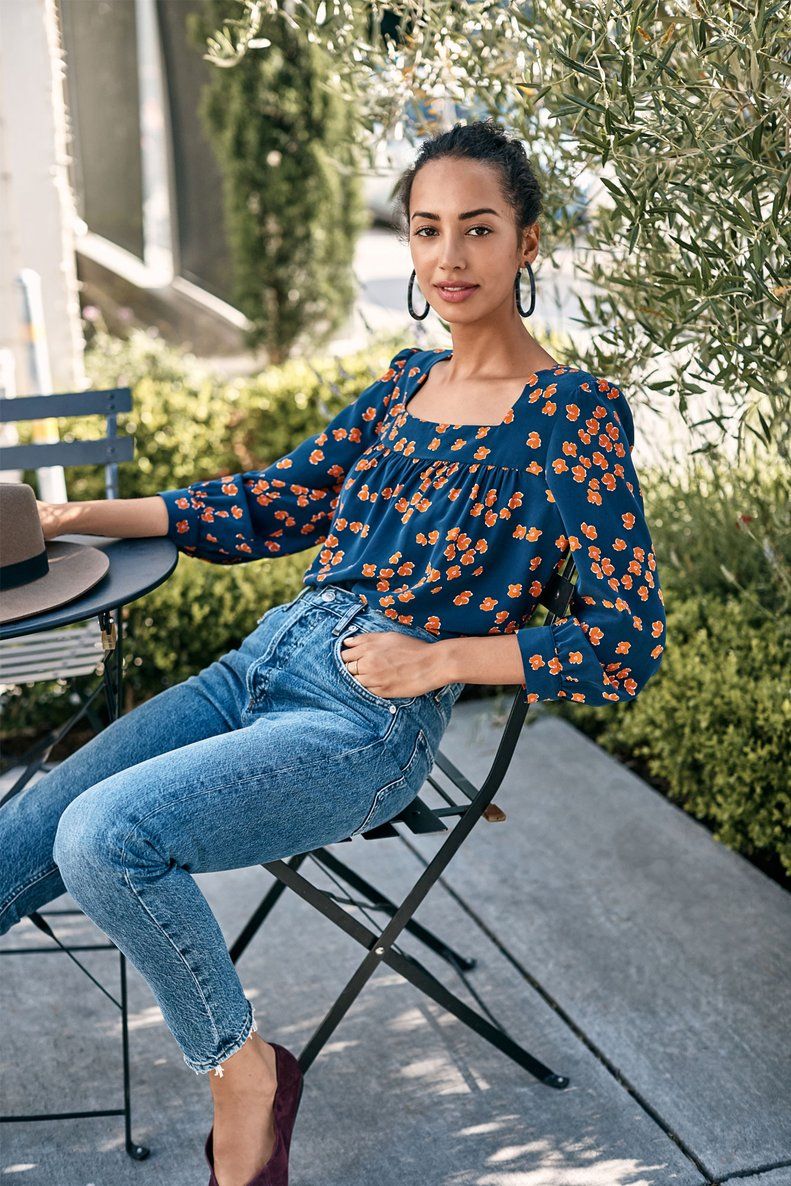 Cottagecore Chic: Floral Blouse & Denim Dream