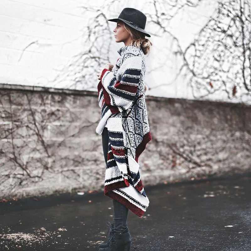 Rustic Wanderer: Knitted Poncho & Fedora