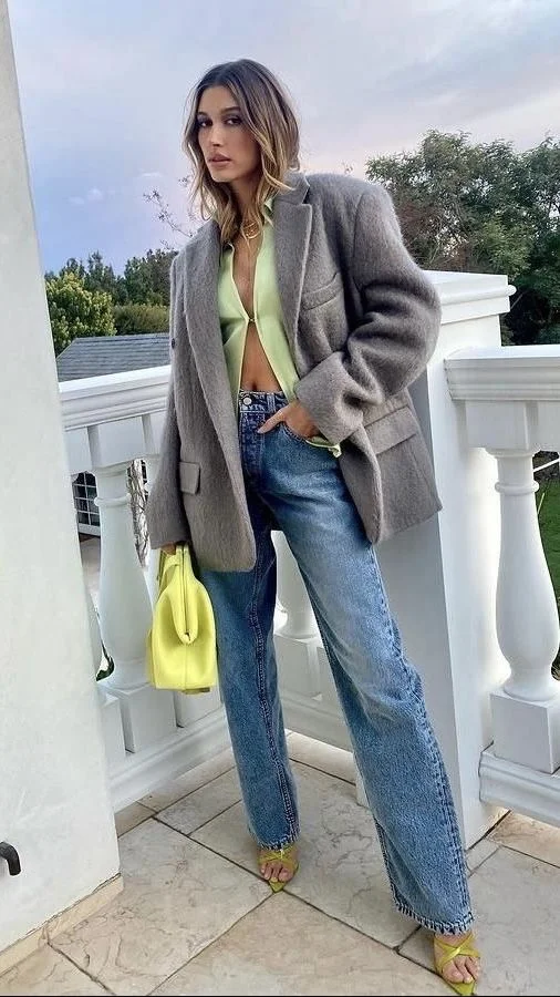 Chic City Glam: Oversized Blazer & Lime Pop