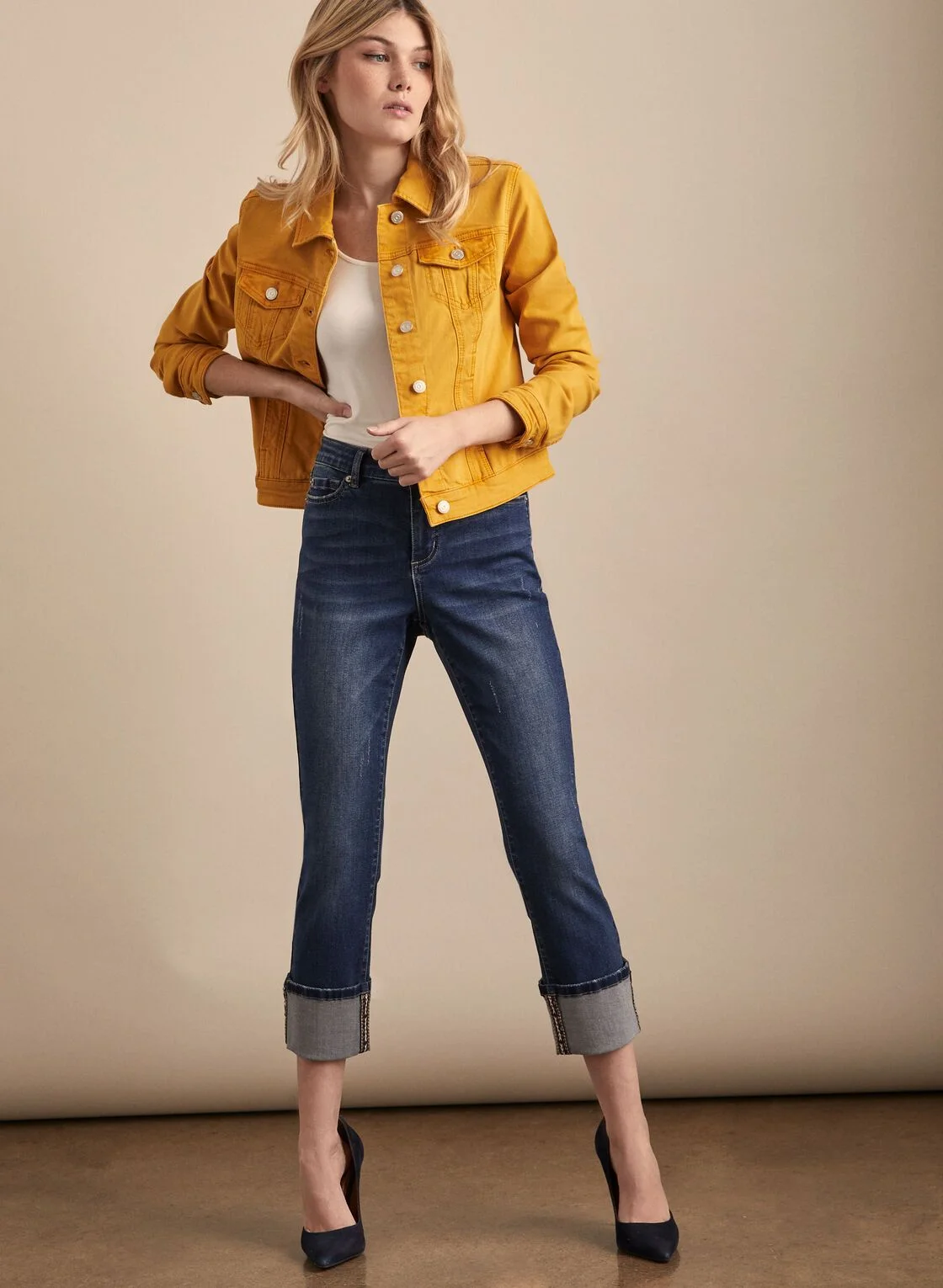 Mustard Denim Jacket & Cropped Jeans