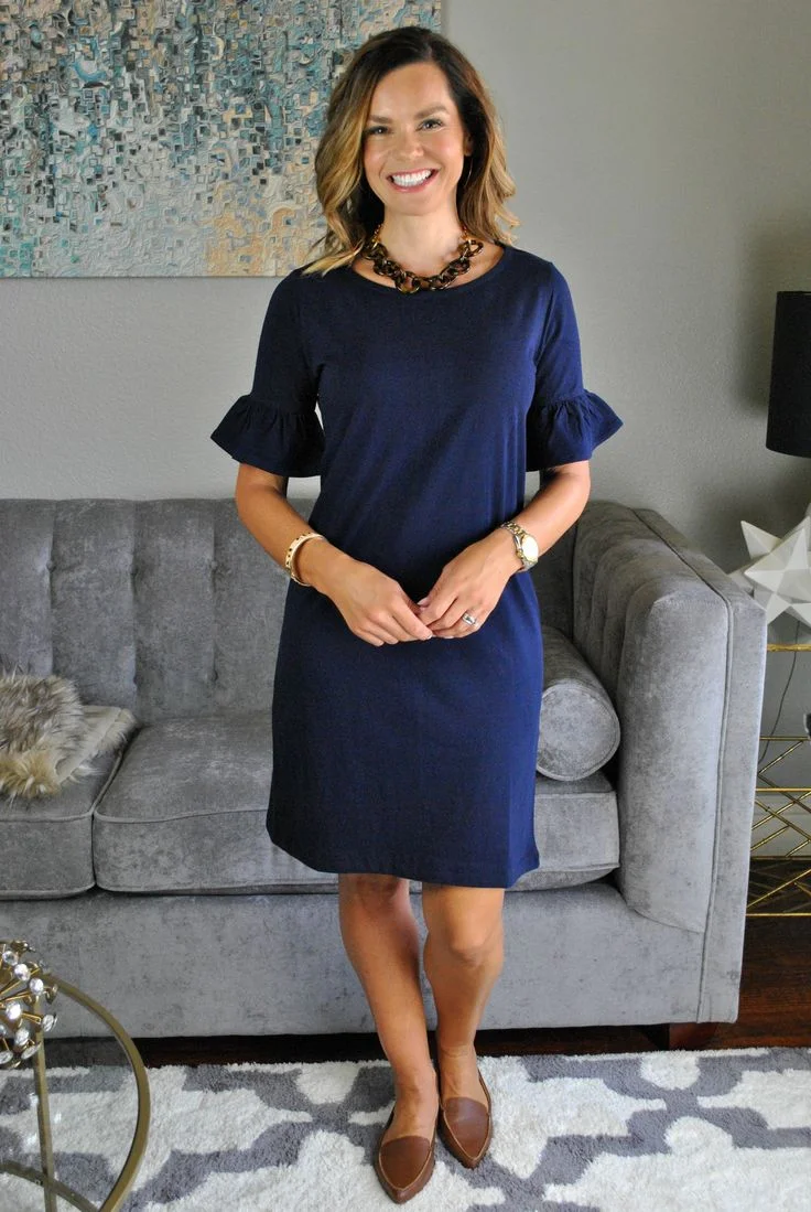 Navy Ruffle Sleeve Dress & Luxe Loafers