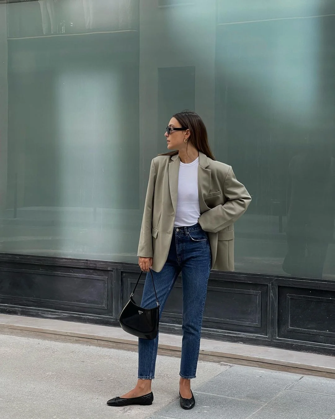 Chic College Khaki Blazer & Denim Look