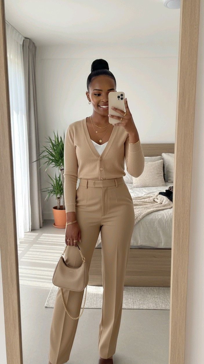 Chic Monochrome Nude Office Look
