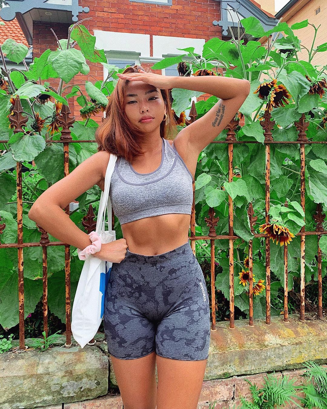 Camo Chic Athleisure: Biker Shorts & Sports Bra Vibe
