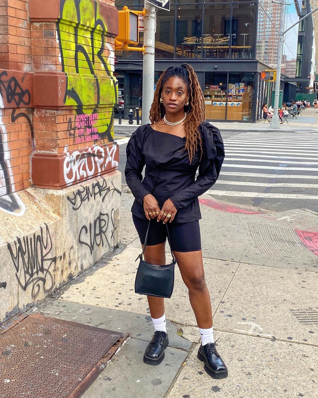 Puff Sleeve Top x Biker Shorts Combo