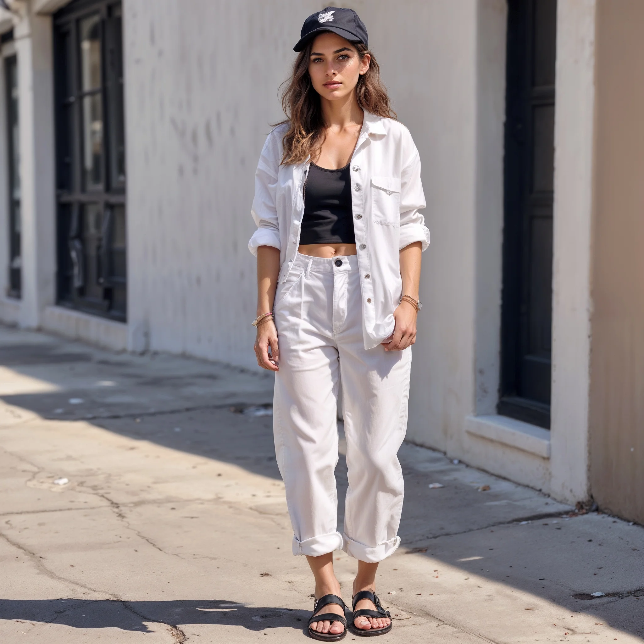 Chic Sporty Casual: White Utility & Crop Top Combo