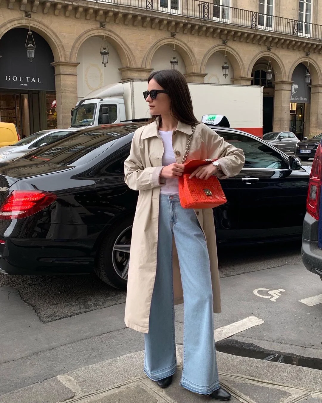 Chic College Cool: Trench, Wide-Leg Denim & Pop of Orange