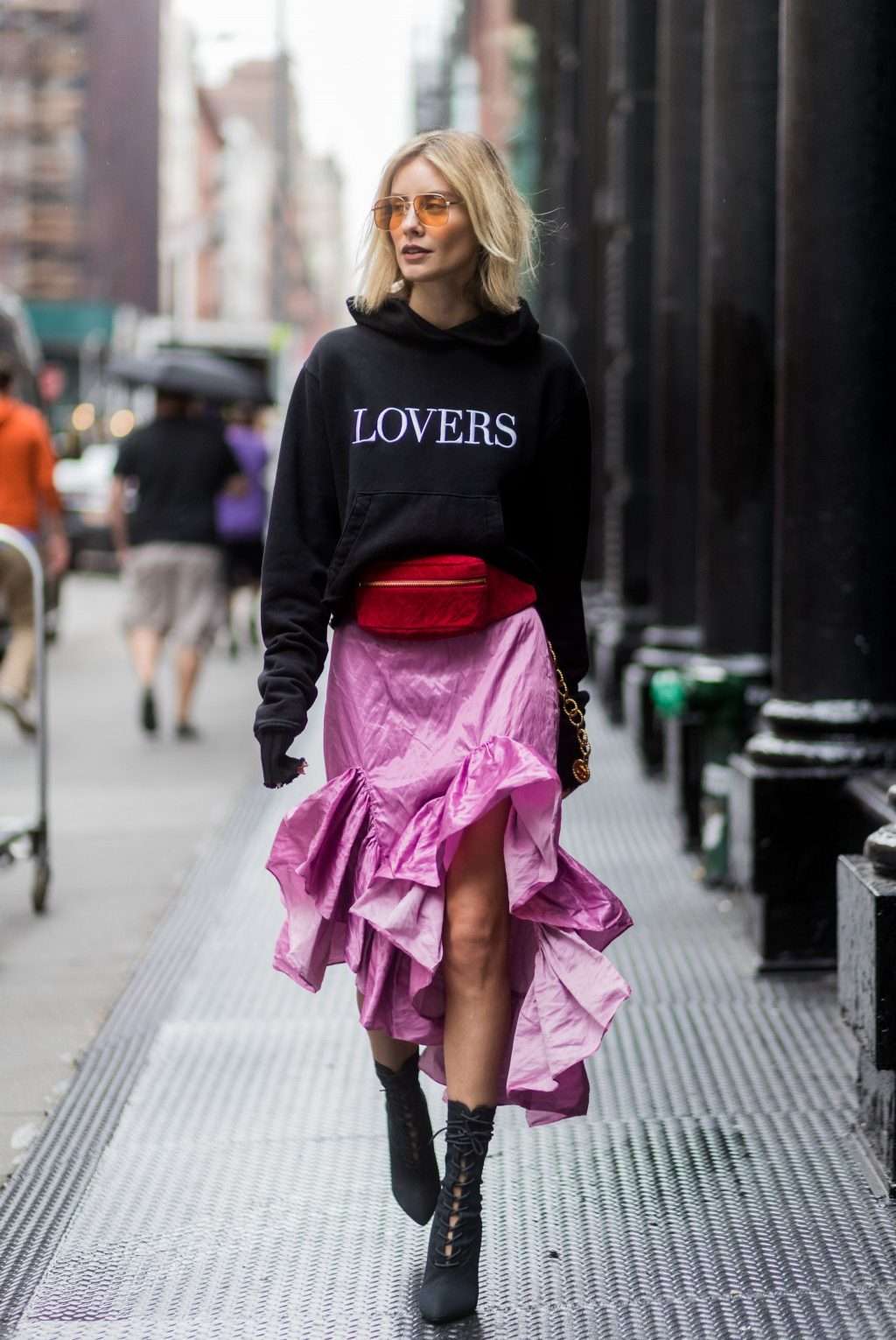 Edgy Romantic: Hoodie & Ruffled Skirt Fusion