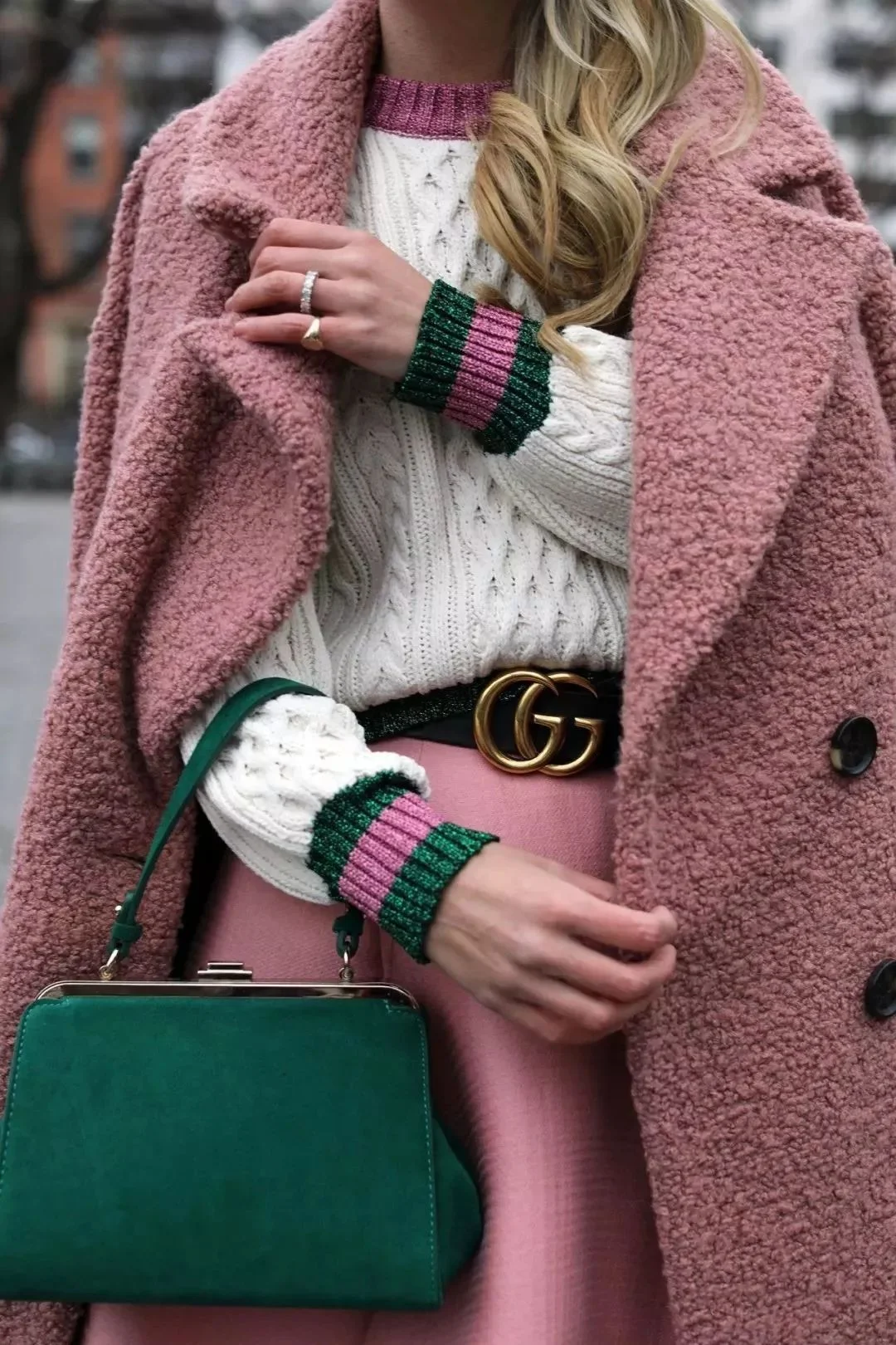 Gucci-Inspired Glam: Pink Coat & Iconic Belt