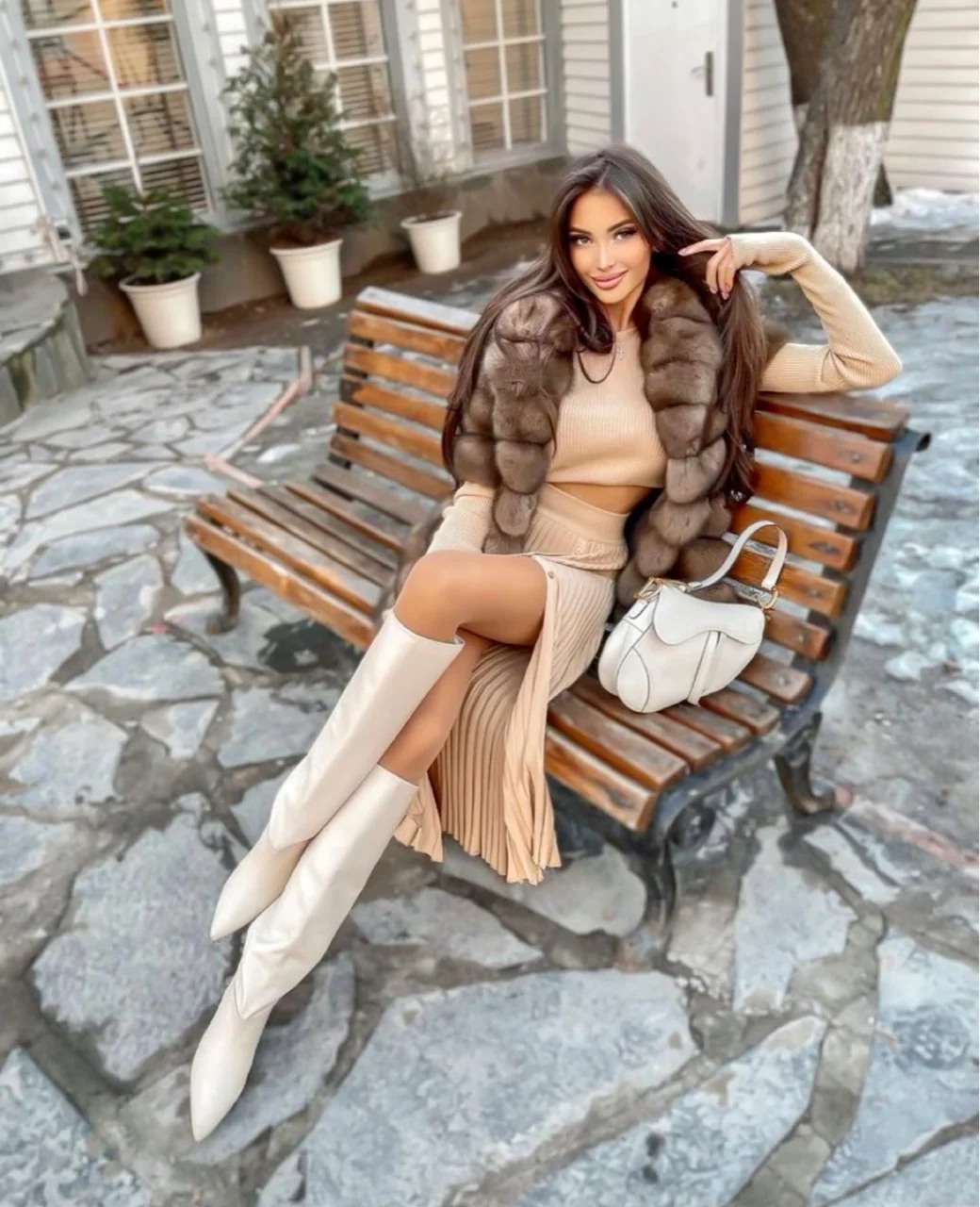 Winter Luxe: Faux Fur Vest & Knit Skirt Set