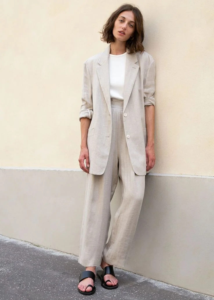 Chic Linen Suit & Sandals