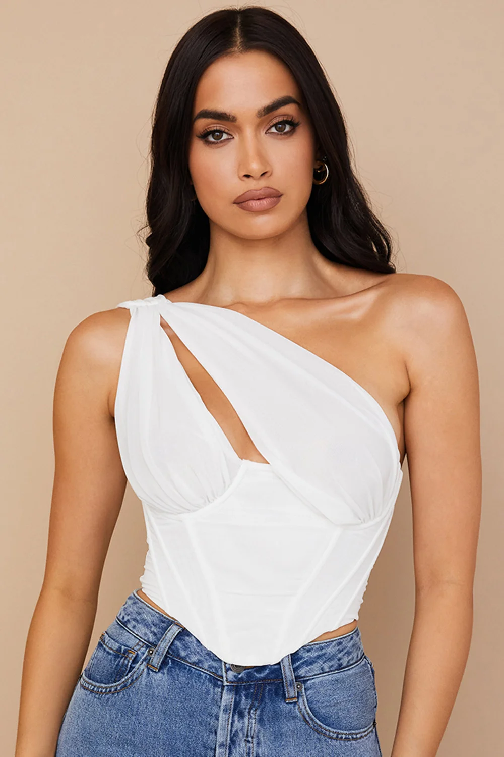 Asymmetrical White Corset Top & Denim