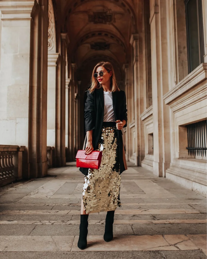Glam Meets Chic: Sequin Skirt & Blazer Combo