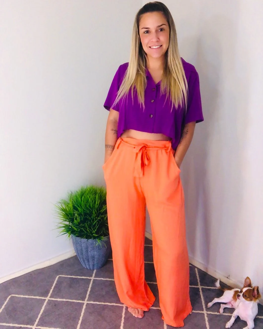 Vibrant Violet & Peach Pastel Blocking Power Outfit